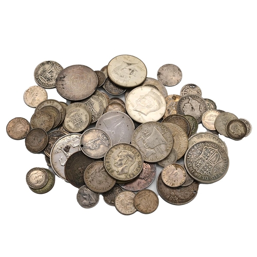129 - Group of unsorted silver British and world coins weighing 361.8g. Primarily .500 fineness. Ideal for... 