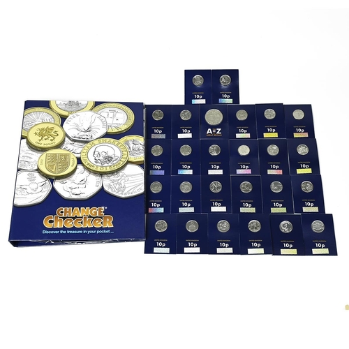 137 - 2018 Alphabet A-Z 10p set of official UK coins in Change Checker cards with collector's album. Inclu... 