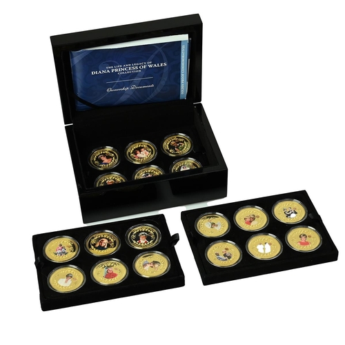 141 - Group of three (3) Lady Diana Princess of Wales 24ct gold plated commemorative colour-printed coin s... 