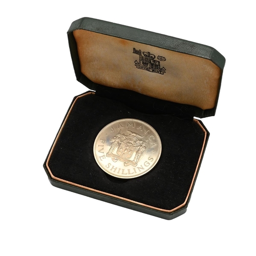 154 - 1966 Jamaica Commonwealth Games Five Shillings proof coin in original Royal Mint box. Obverse: Jamai... 