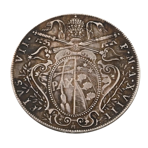 157 - 1818-B Papal States, Vatican Pope Pius VII silver One Scudo coin struck at the Bologna Mint (KM 1275... 