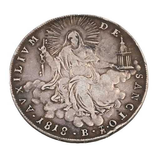 157 - 1818-B Papal States, Vatican Pope Pius VII silver One Scudo coin struck at the Bologna Mint (KM 1275... 