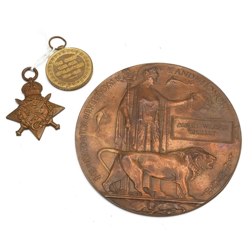 159 - WW1 UK Medals & Death Penny - 1914 Star & Victory medal. All presented to Pte A.W. Shelley, 2nd Wilt... 