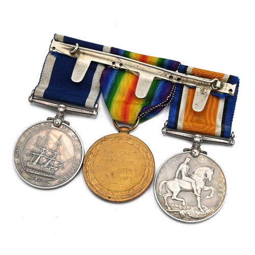 160 - Military Medals on bar- WW1 Victory, Defence & Long Service and Good Conduct. Presented to: C.A. Gil... 