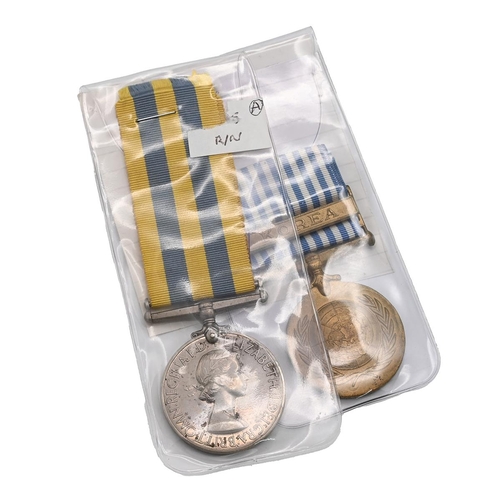 174 - Korea Medal pair. Queen's Korea medal awarded to W.E. Kidd A.B. Royal Navy P/JX.252656 and UN Korea ... 