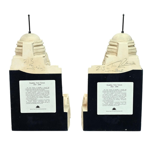 194 - Timothy Richards - Wembley Twin Towers - pair of architectural sculpture book ends in plaster with l... 