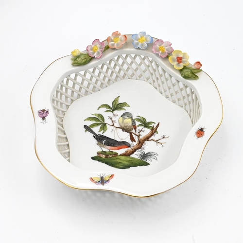 207 - A collection of Herend porcelain including in the  Rothschild birds pattern: a five sided lace work ... 