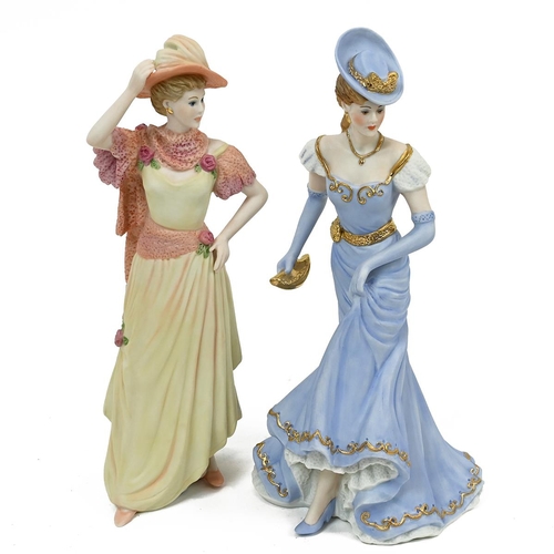 217 - A collection of 8 Bisque ware figurines including 3 x Coalport Age of Elegance, 3 x The Welsh Porcel... 