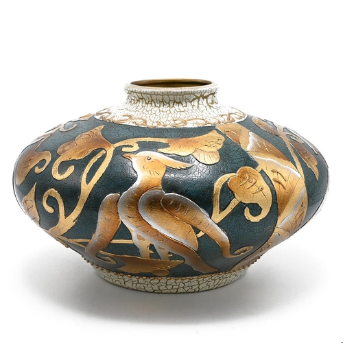 220 - Peter Tang ceramic designer - A large squat-baluster form vase/bowl  decorated in gilt lustre with e... 