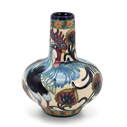 235 - Moorcroft Blue Rooster bottle vase by Kerry Goodwin, 2011. Number 55 of a limited edition. Height 18... 