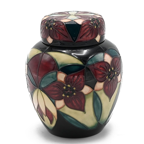 259 - Moorcroft Trillium Nivale ginger jar with lid by Nicola Slaney, 2001. Shape/Size: 769/6. Height 15.5... 