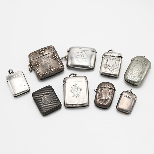 26 - A collection of 9 silver vesta cases, various dates and makers, 196 grams 