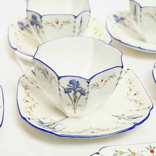 264 - Shelley  Blue Iris pattern part tea set comprising 12 each of Cups, saucers and templates, 2 sandwic... 