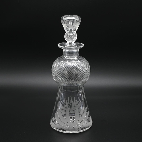 272 - An Edinburgh Crystal thistle shaped glass decanter with original stopper. Engraved to base Made in E... 