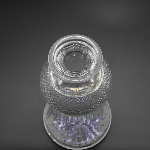 272 - An Edinburgh Crystal thistle shaped glass decanter with original stopper. Engraved to base Made in E... 