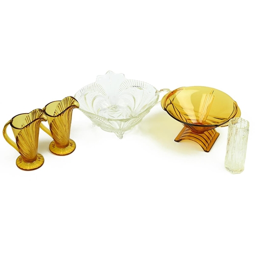 277 - Collection of mid-century glassware to include: a Brockwitz of Dresden clear glass Serpent Handled B... 