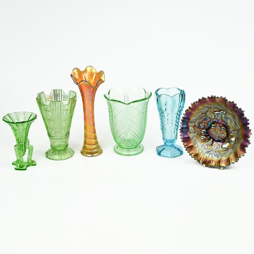 278 - Collection of early 20th Century glassware including: pale blue glass Art Deco Chevron vase by David... 