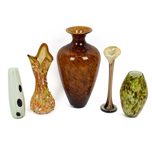 280 - 20th Century art glass vases to include: A floor standing baluster form vase with flare rim in torto... 