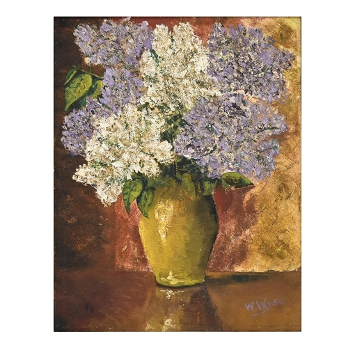 293 - A Still life of Delphiniums, oil on canvas laid down on panel, signed by W. Wyse, 29cm x 22.5cm, fra... 