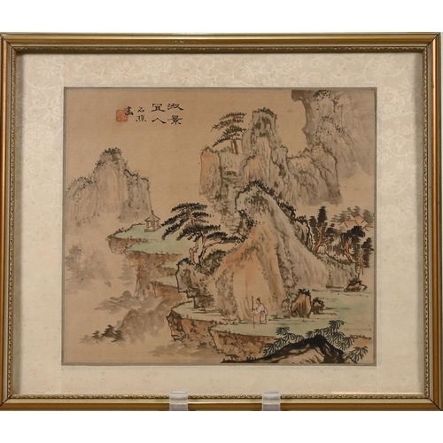 296 - Chinese School, early 20th Century – A Mountainous Scene, watercolour on silk, 19.2cm X 21.1cm, on a... 