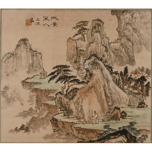 296 - Chinese School, early 20th Century – A Mountainous Scene, watercolour on silk, 19.2cm X 21.1cm, on a... 