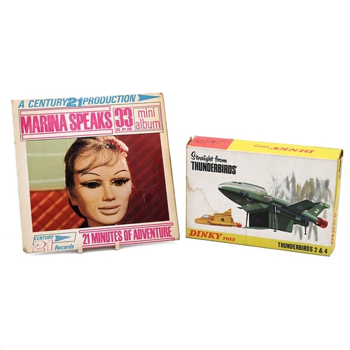 309 - Dinky Toys: Boxed Thunderbirds 2 & 4 c1966, Century 21 Toys Ltd. Together with 33rpm Marina Speaks R... 