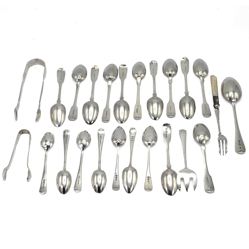 31 - A collection of silver flatware to include various teaspoons, sugar nips and other items, 514 grams 