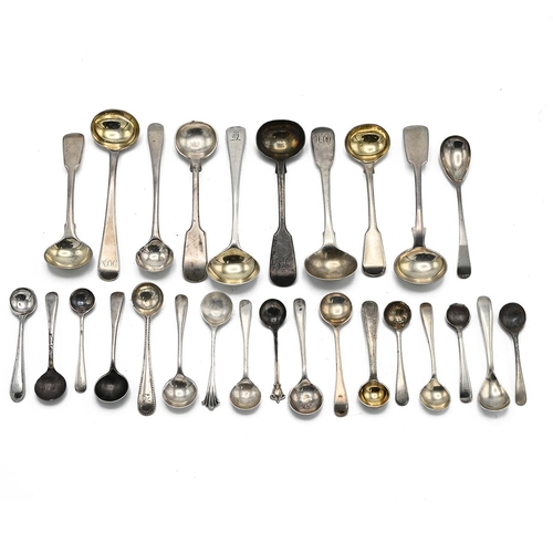 32 - A collection of Georgian and later silver condiment spoons, 198 grams 