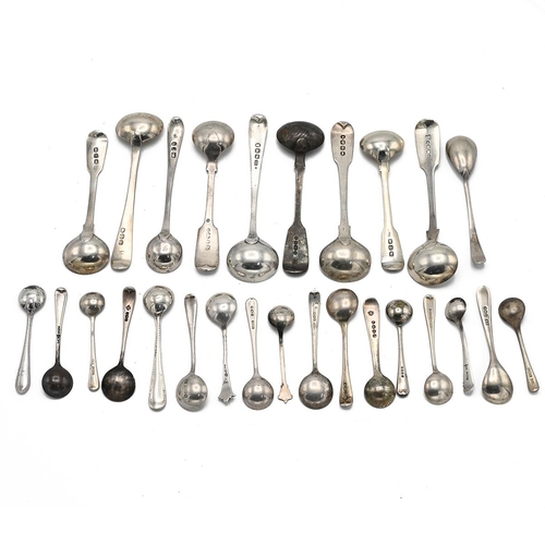 32 - A collection of Georgian and later silver condiment spoons, 198 grams 