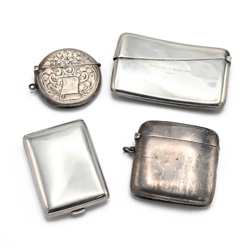 40 - A Victorian silver pocket card case, along with a silver match case and two silver vesta cases, 127 ... 