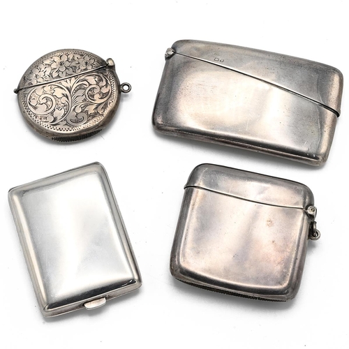 40 - A Victorian silver pocket card case, along with a silver match case and two silver vesta cases, 127 ... 
