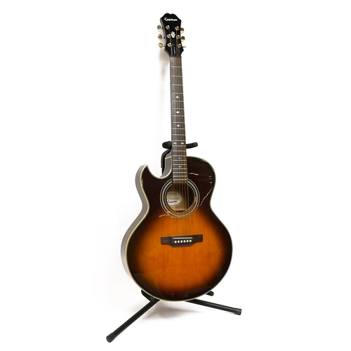 481 - Epiphone Model PR-5E LH/VS Acoustic / electric guitar. 6 string with cutaway. Comes in a Hiscox Lite... 