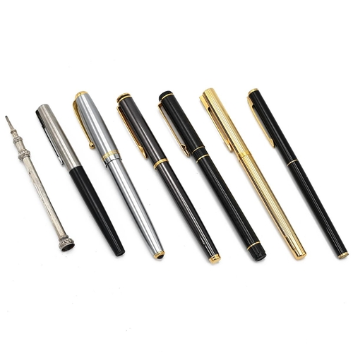 515 - A collection of 6 fountain pens including Parker and Waterman examples plus a white metal propelling... 