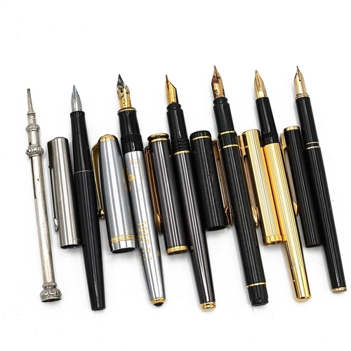 515 - A collection of 6 fountain pens including Parker and Waterman examples plus a white metal propelling... 