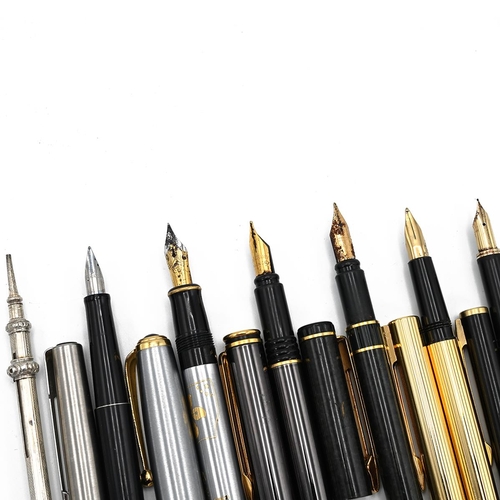 515 - A collection of 6 fountain pens including Parker and Waterman examples plus a white metal propelling... 