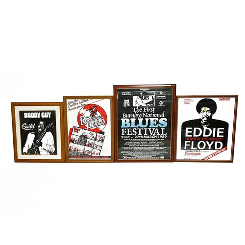 519 - Group of framed vintage music posters relating to Blues including : Lonnie Brookes, Son Seals, Buddy... 