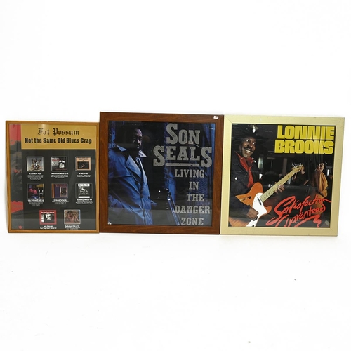 519 - Group of framed vintage music posters relating to Blues including : Lonnie Brookes, Son Seals, Buddy... 