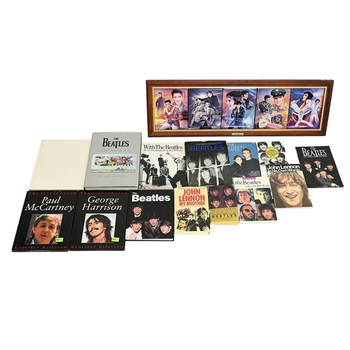 544 - Quantity of The Beatles related books (14). Together with a framed series of collector's ceramic pla... 