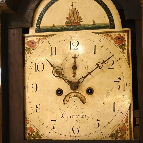 57 - Early 19th Century oak 8 day two train Longcase clock with painted dial bearing the name Ja's Isaac ... 