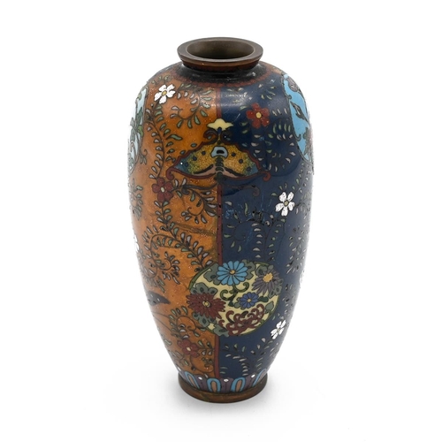 574 - Japanese Meiji Period (1868-1912) miniature Nagoya cloisonné vase of high shouldered baluster form w... 