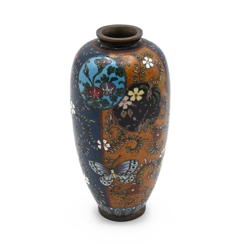 574 - Japanese Meiji Period (1868-1912) miniature Nagoya cloisonné vase of high shouldered baluster form w... 