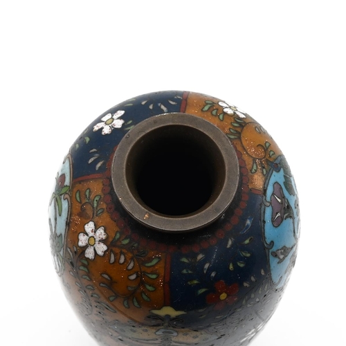 574 - Japanese Meiji Period (1868-1912) miniature Nagoya cloisonné vase of high shouldered baluster form w... 