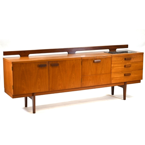 587 - Teak Mid Century Uniflex sideboard with black marble inset by Gunther Hoffstead. Double door cabinet... 