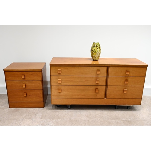 589 - Two Mid-Century Stag Furniture Cantata teak matching chests of drawers - the first having 3 long nex... 