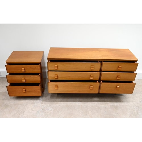 589 - Two Mid-Century Stag Furniture Cantata teak matching chests of drawers - the first having 3 long nex... 