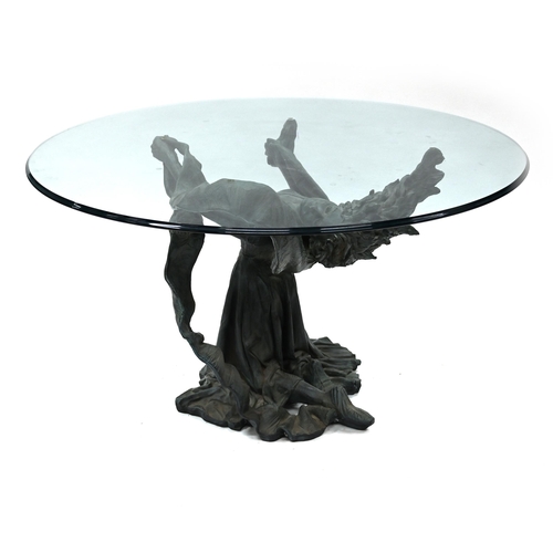 596 - A decorative vintage 'Arte Romera of Spain', glass top Centre table c1995. The bronze effect base mo... 