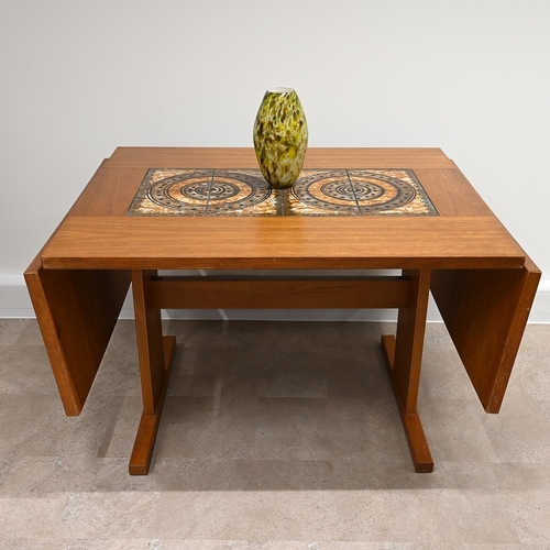 601 - Mid Century Teak dining table by Gangsgo Mobler, Denmark, with inlaid geometric ceramic tiles within... 