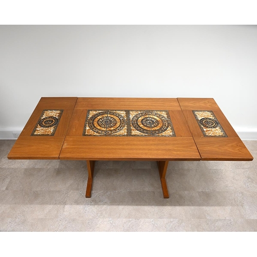 601 - Mid Century Teak dining table by Gangsgo Mobler, Denmark, with inlaid geometric ceramic tiles within... 