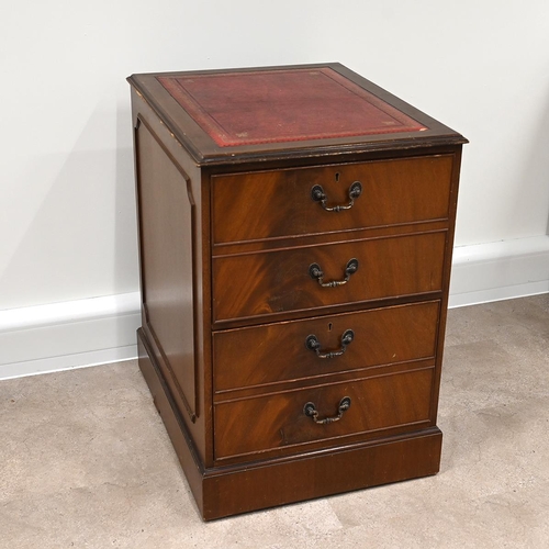 621 - Mahogany 2 drawer filing cabinet with tooled red leather insert to top. The drawer fronts designed t... 