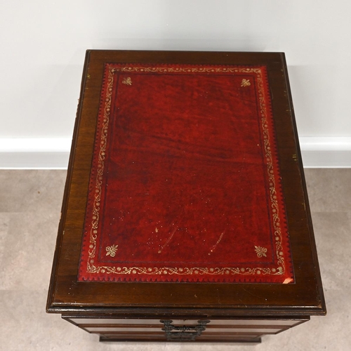 621 - Mahogany 2 drawer filing cabinet with tooled red leather insert to top. The drawer fronts designed t... 